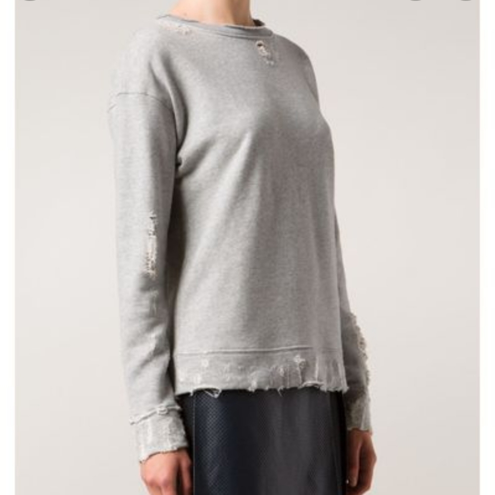 MOTHER Grey Distressed Sweatshirt